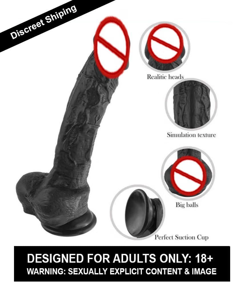 REALISTIC 9 INCH/22 CMS DARK BLACK PREMIUM SILICON DILDO WITH PERFECT SUCTION CUP & BIG BALLS